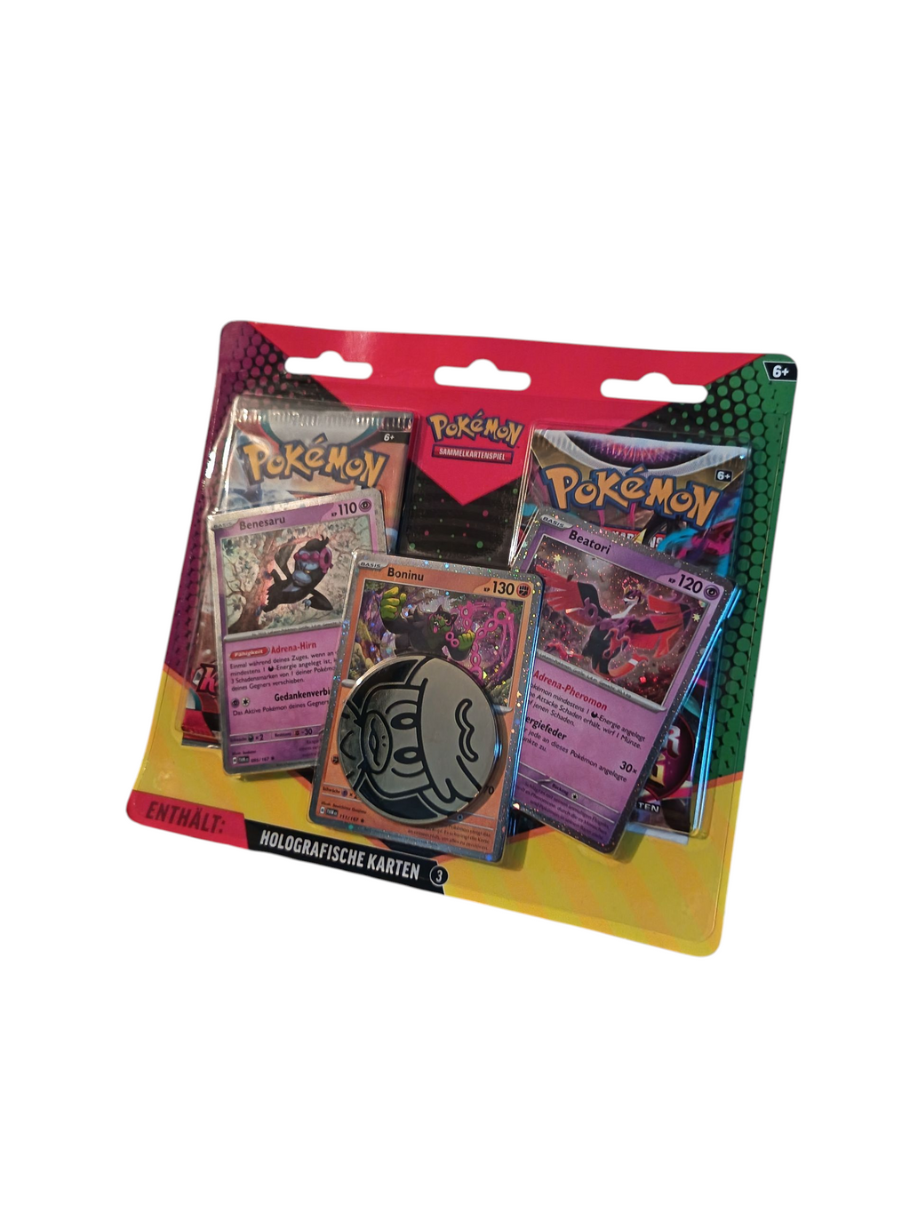 Pokemon Boosterblister&Promokarten+Sammelmünze