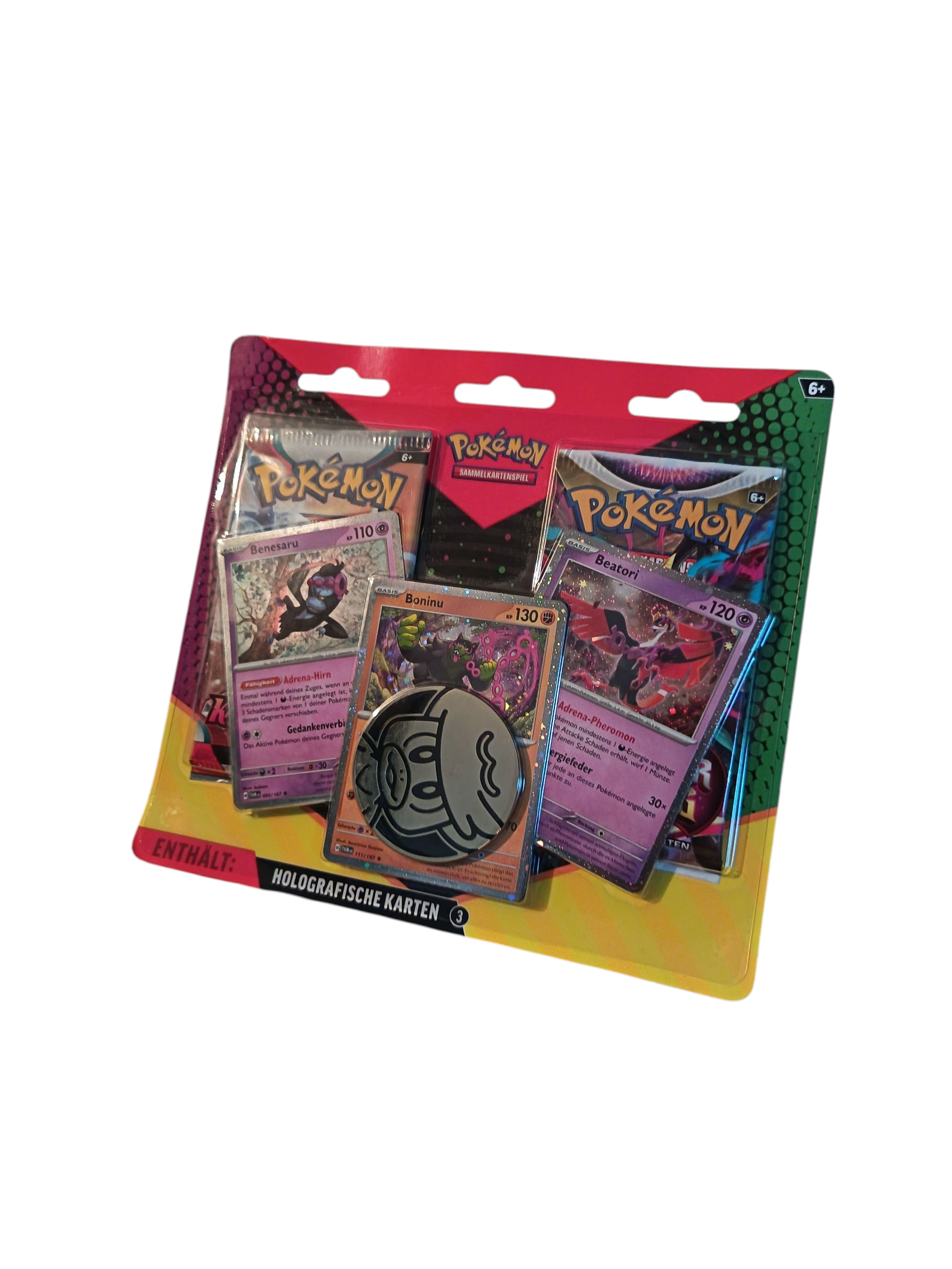 Pokemon Boosterblister&Promokarten+Sammelmünze